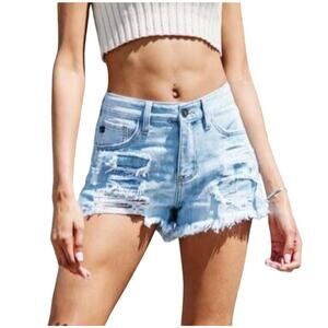 KanCan Womens Light Wash Distressed Zip & Button Fly Denim Shirts Size M